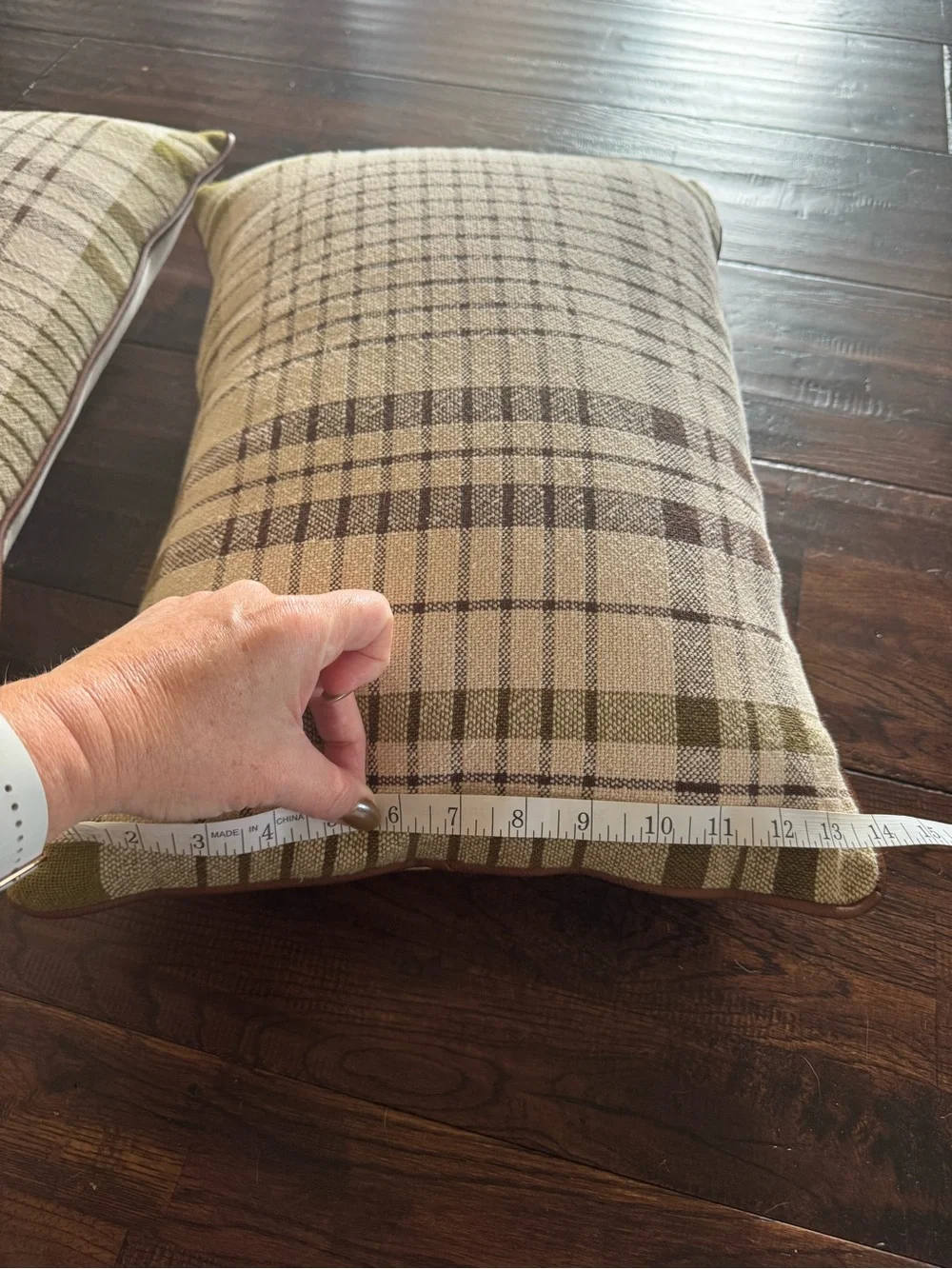 Hearth & Hand Plaid Throw Pillow Pair in Brown Beige and Olive Green